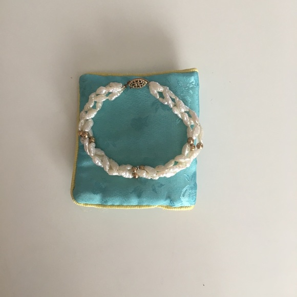 Vintage Triple Strand Freshwater Pearl and Gold Bead Bracelet - Picture 1 of 5